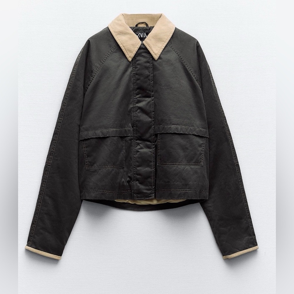 Zara (XS) Contrast Collar Corduroy Chore Jacket in Waxed Gray